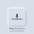 Voice Recognition icon. AI personal assistant and voice recognition icon. Microphone with soundwave. Vector. Neumorphic UI UX