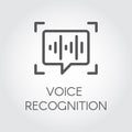 Voice recognition icon. Intelligent audio identification technology, sound verification. Chat panel and soundwave sign