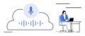 Cloud-Based Voice Recognition and Speech-to-Text Technology with a Woman Using a Laptop Royalty Free Stock Photo