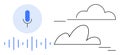 Voice Recognition Technology and Cloud Computing Concept with Microphone and Sound Waves Royalty Free Stock Photo