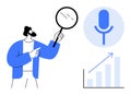 Data Analysis for Voice Recognition Technology with Magnifying Glass and Growth Chart Royalty Free Stock Photo