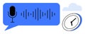 Voice Recognition and Audio Recording Concept with Microphone, Sound Wave, Clock, and Cloud Icons Royalty Free Stock Photo
