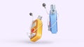 Voice recorders with small lavalier microphones 3d render animation. Isolated blue and yellow dictaphone rotation icons