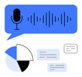 Voice Recording and Data Visualization with Microphone, Soundwave, Pie Chart, and Text Bubbles Royalty Free Stock Photo