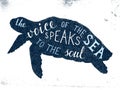 The voice of the sea speaks to the soul lettering Royalty Free Stock Photo