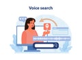 Voice search. Artificial intelligence virtual assistant. Character speaking