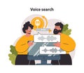 Voice search. Artificial intelligence virtual assistant. Character speaking