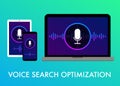 Voice Search Optimization flat vector banner illustration and icons Royalty Free Stock Photo