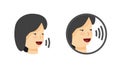 Voice speak recognition icon flat vector graphic or woman sing talk command sound symbol illustration, mouth person speech control Royalty Free Stock Photo