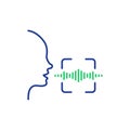 Voice and Speech Recognition line Icon. Scan Voice Command Icon with Sound Wave. Voice Control. Speak or Talk