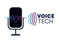 Voice tech label with microphone and sound wave