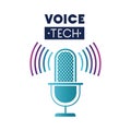 Voice tech label with microphone and sound wave