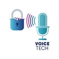 Voice tech label with security padlock and microphone