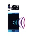 Voice tech label with smartphone and sound wave