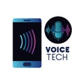 Voice tech label with smartphone and voice assistant