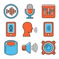 Voiceover and Voice Command Icons Set on White Background. Vector