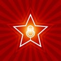 Voices contest emblem, microphone inside star, singing or karaoke superstar