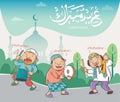 Greeting card eid mubarak cartoon vector