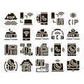 Voip Calling System Glyph Set Vector