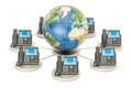 VoIP concept with Earth globe, global communication concept. 3D Royalty Free Stock Photo