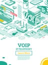 VOIP IP Telephony Services. Isometric Outline Concept. Configuration Scheme of System
