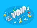 Voip isometric vector concept illustration. Voice over IP or int