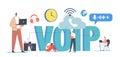 VOIP Technology, Voice over IP Concept. Characters Use Telephony, Telecommunication System, Telephone Communication Royalty Free Stock Photo