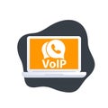 Voip telephony vector icon with a laptop