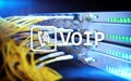 VOIP, Voice over Internet Protocol, technology that allows for speech communication via the Internet. Server room background Royalty Free Stock Photo