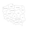 Voivodeships of Poland. Map of regional country administrative divisions. Colorful vector illustration