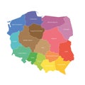 Voivodeships of Poland. Map of regional country administrative divisions. Colorful vector illustration