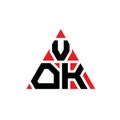 VOK triangle letter logo design with triangle shape. VOK triangle logo design monogram. VOK triangle vector logo template with red