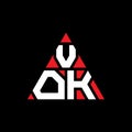 VOK triangle letter logo design with triangle shape. VOK triangle logo design monogram. VOK triangle vector logo template with red