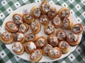 Vol au vents filled with chopped mushrooms and cooking cream