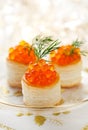 Vol-au-vents filled with red caviar