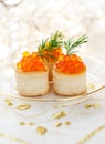 Vol-au-vents filled with red caviar