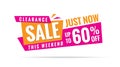 Vol. 3.2 Clearance Sale pink orange 60 percent heading design for banner or poster. Sale and Discounts Concept. Vector Royalty Free Stock Photo