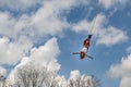 A volador flying dancer performing the traditional Danza de los Voladores Dance of the Flyers in Papantla Royalty Free Stock Photo