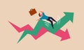Volatile stock market and uncertainty invest change down. Financial arrow price rise investor money vector illustration. Business