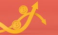 Volatile uncertain Bitcoin cryptocurrency up and down arrow. 3D Rendering