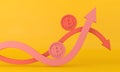 Volatile uncertain Bitcoin cryptocurrency up and down arrow. 3D Rendering