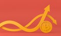 Volatile uncertain Bitcoin cryptocurrency up and down arrow. 3D Rendering