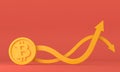Volatile uncertain Bitcoin cryptocurrency up and down arrow. 3D Rendering