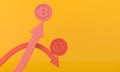 Volatile uncertain Bitcoin cryptocurrency up and down arrow. 3D Rendering