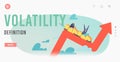 Volatility Definition Landing Page Template. Businessmen Character Investors Riding Roller Coaster on Red Volatile Chart Royalty Free Stock Photo