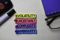 Volatility Uncertainly Complexity Ambiguity - VUCA text on sticky notes isolated on office desk Royalty Free Stock Photo