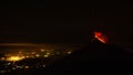 Volcan Fuego erupts at night, seen from Volcan Acatenango in Guatemala.