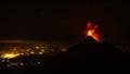 Volcan Fuego erupts at night, seen from Volcan Acatenango in Guatemala.