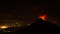 Volcan Fuego erupts at night, seen from Volcan Acatenango in Guatemala.