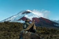 Person in front of volcano, Cotopaxi Ecuador Royalty Free Stock Photo